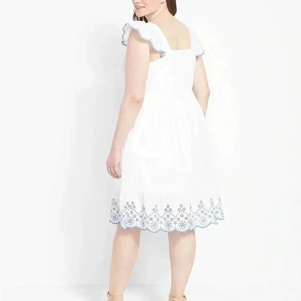 ❤️2/50❤️[18]Lane Bryant  Short Flutter-Sleeve Square-Neck Embroidered Dress - Picture 2 of 11